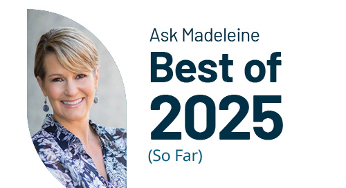 A professional-looking woman with short blonde hair smiles warmly, featuring text that reads 'Ask Madeleine' and 'Best of 2025 (So Far)' beside her.