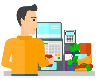 Cashier at supermarket checkout.