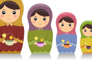 Illustration Featuring Matryoshka Dolls Carrying Baskets of Flow