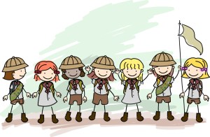 Illustration of Girl Scouts in a Line